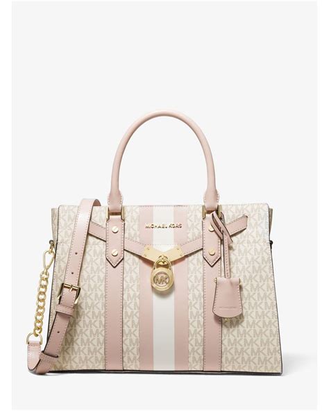 michael kors nouveau hamilton large logo stripe satchel|michael kors hamilton studded bag.